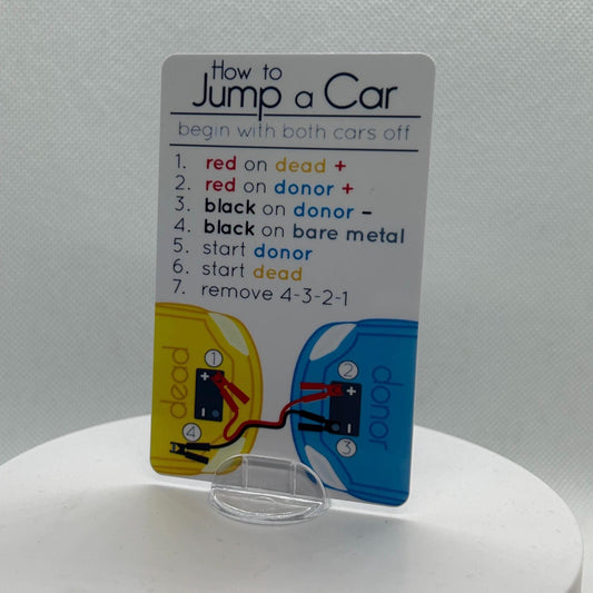 Car Jump Start and Tire Change Tip Card